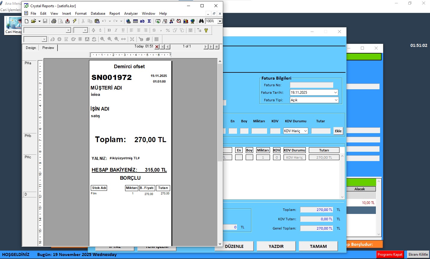 Raporlama ve yazdırma ekranı